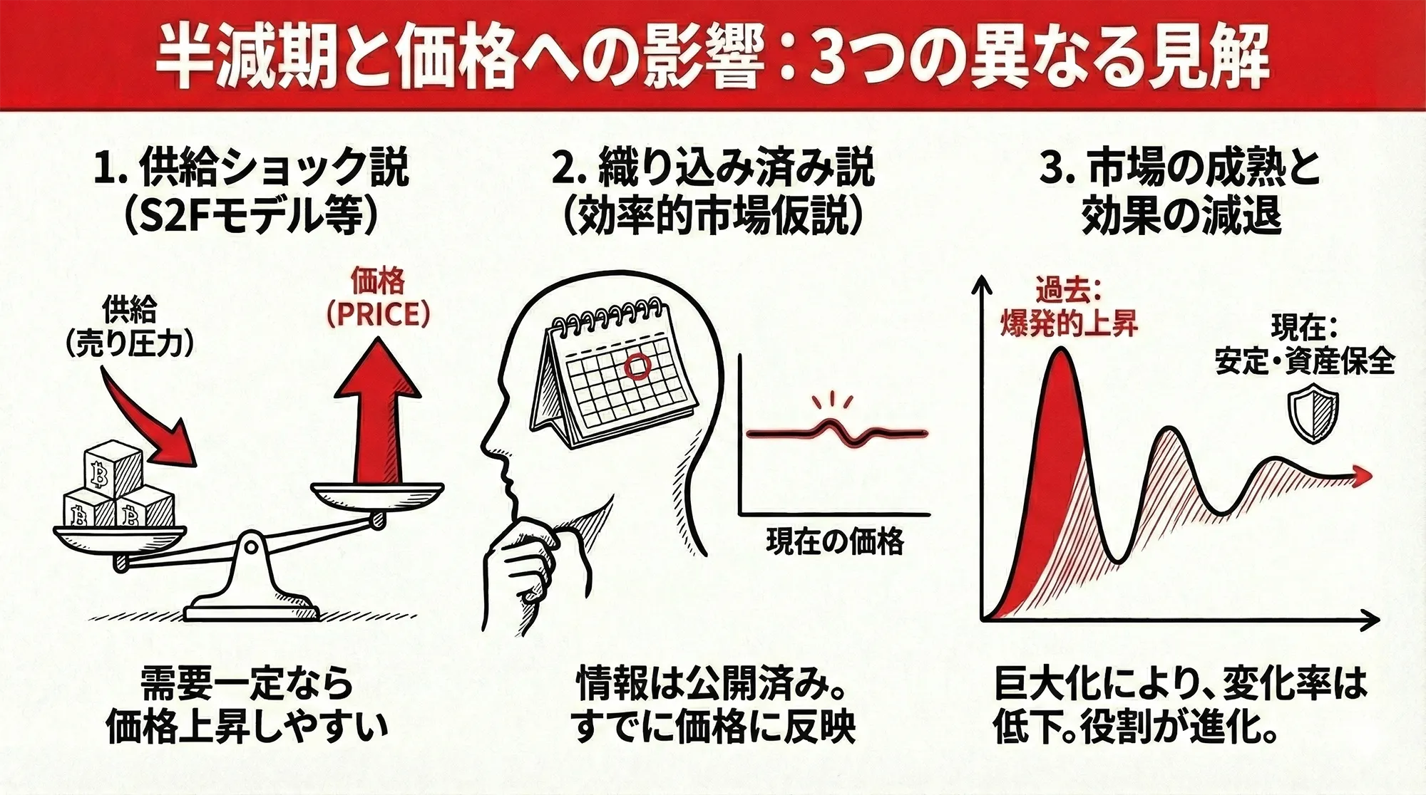 半減期が価格に与える影響：議論の分かれる見解